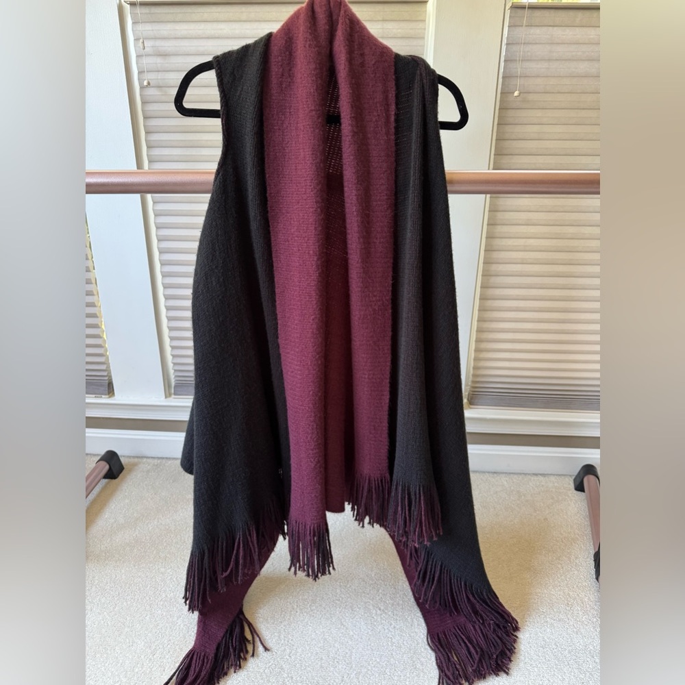 Vince Camuto Burgundy and Black Vest Shawl